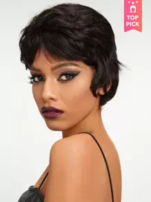 Natural Curly Human Hair Bangs Wig 100% Density Natural Black Short Wig For Women Human Hair Wig - SNatural - View 1