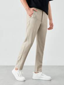 Manfinity VCAY Men Solid Slant Pocket Suit Pants - Khaki - View 6