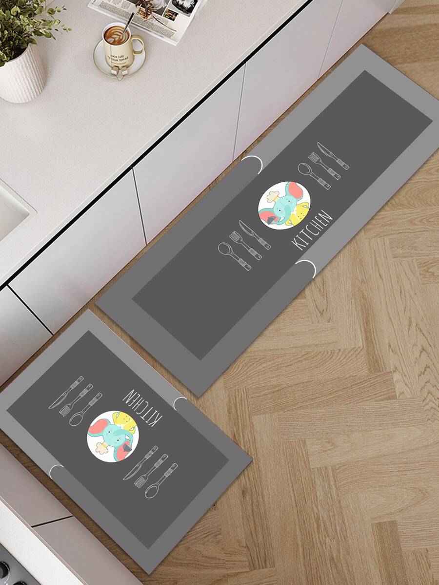 1pc Letter Graphic Kitchen Rug - Multicolor - View 1