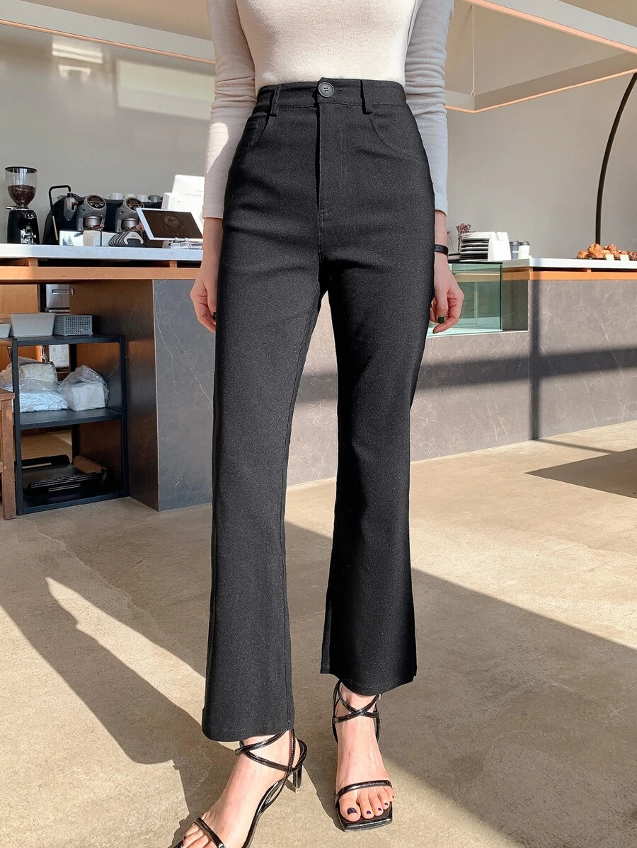 DAZY High Waist Flare Leg Trousers - Black - View 1