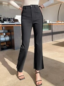 DAZY High Waist Flare Leg Trousers - Black - View 8