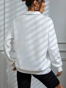 SHEIN Unity 字母補丁細節Polo領落肩袖運動衫 - 白色 - 查看 2