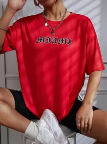 SHEIN Unity 字母圖案落肩袖超大號T恤 - 紅色 - 查看 1