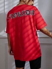 SHEIN Unity 字母圖案落肩袖超大號T恤 - 紅色 - 查看 5