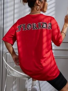 SHEIN Unity 字母圖案落肩袖超大號T恤 - 紅色 - 查看 6