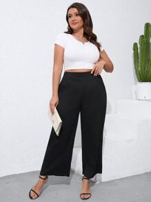 Calvaya Pantalones de pierna ancha unicolor - Negro - Ver 4