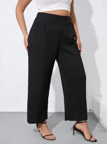 Calvaya Pantalones de pierna ancha unicolor - Negro - Ver 1