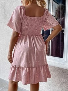 SHEIN Holidaya 大碼滿版印花荷葉袖荷葉邊連衣裙