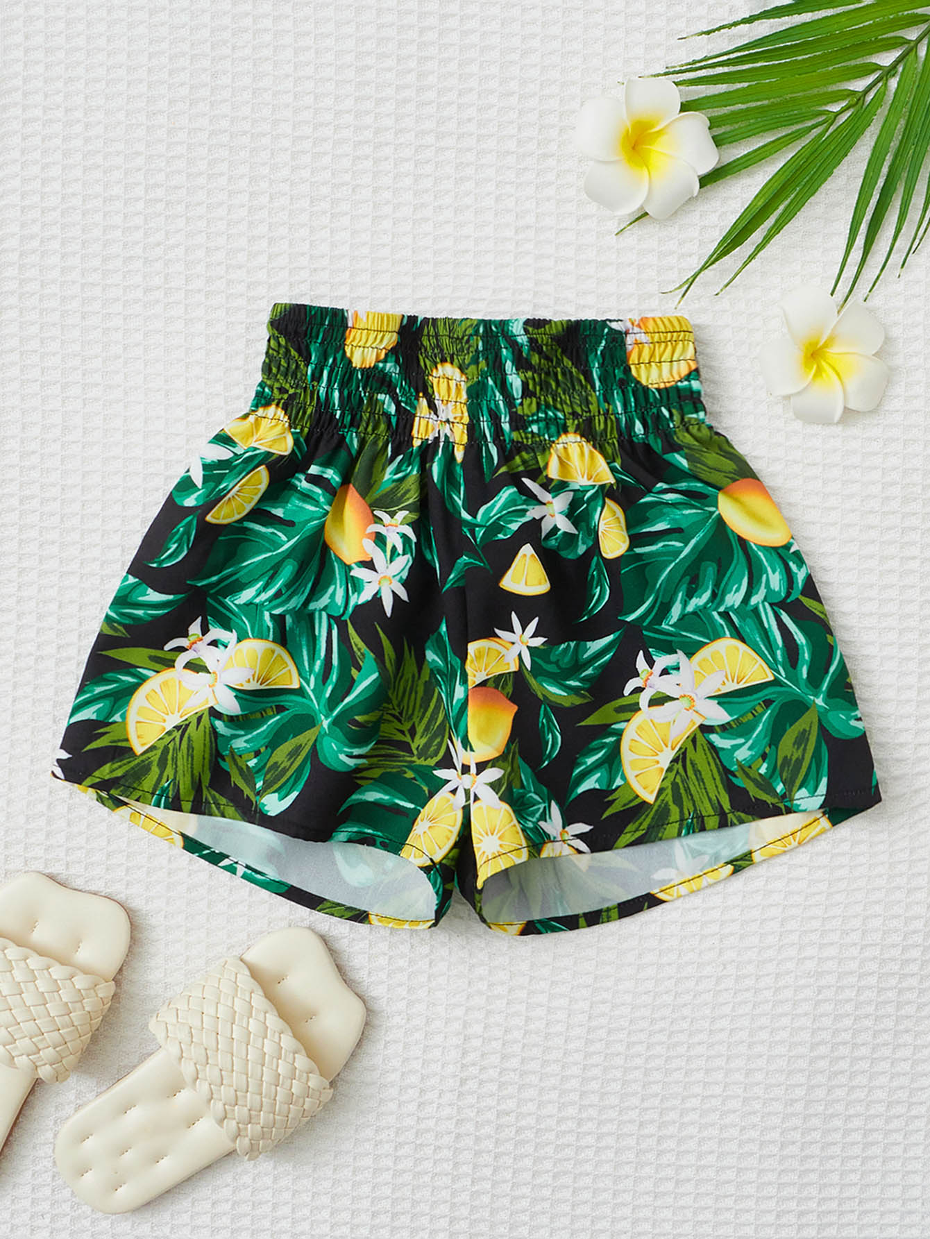 SHEIN Quần short bé gái Dải chun Nhiệt đới Tất cả trên in Boho - Nhiều màu - Xem 1