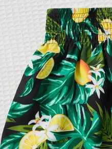 SHEIN Quần short bé gái Dải chun Nhiệt đới Tất cả trên in Boho - Nhiều màu - Xem 3