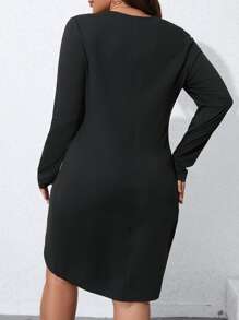 SHEIN Clasi Plus Twist Front Wrap Hem Dress - Black - View 2