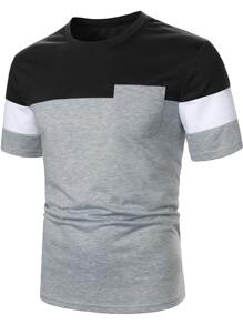 Manfinity Homme Áo thun nam vừa vặn cổ tròn tay ngắn Colorblock Đơn giản mùa hè Polyester - Nhiều màu - Xem 3
