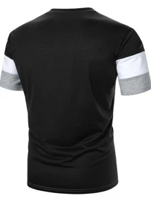 Manfinity Homme Áo thun nam vừa vặn cổ tròn tay ngắn Colorblock Đơn giản mùa hè Polyester - Nhiều màu - Xem 2