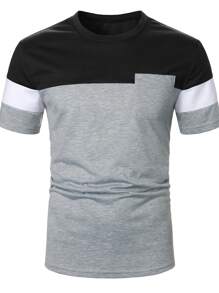 Manfinity Homme Áo thun nam vừa vặn cổ tròn tay ngắn Colorblock Đơn giản mùa hè Polyester - Nhiều màu - Xem 7