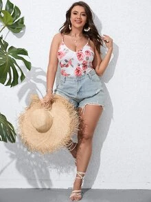 SHEIN Holidaya Plus Floral Print Cami Bodysuit - Multicolor - View 4