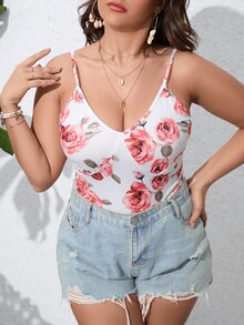 SHEIN Holidaya Plus Floral Print Cami Bodysuit - Multicolor - View 6