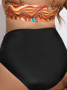 SHEIN Swim Curve 大码褶皱高腰比基尼泳裤 夏季 - 黑色 - 查看 2