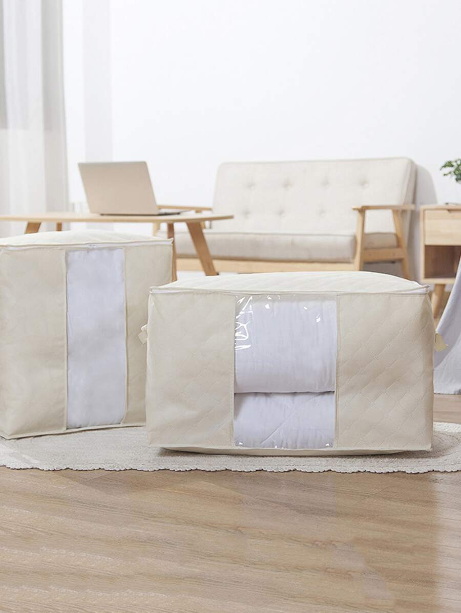Organize Your Home With This Portable Canvas Folding Pillow and Clothes Storage Bag - Beige - View 1