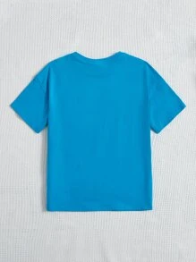 SHEIN Leap Crew Tween Girl Car & Letter Graphic Drop Shoulder Tee - Blue - View 2