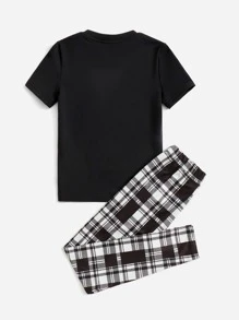 SHEIN 男孩字母和遊戲手柄圖案緊身睡衣套裝 - 黑與白 - 查看 2