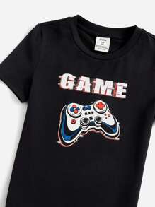 SHEIN 男孩字母和遊戲手柄圖案緊身睡衣套裝 - 黑與白 - 查看 3