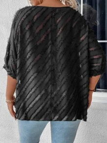 SHEIN LUNE Plus Tie Neck Fuzzy Blouse - Black - View 2