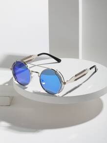 Kính thời trang nam khung tròn hàng đầu - Màu xanh lam - Xem 1