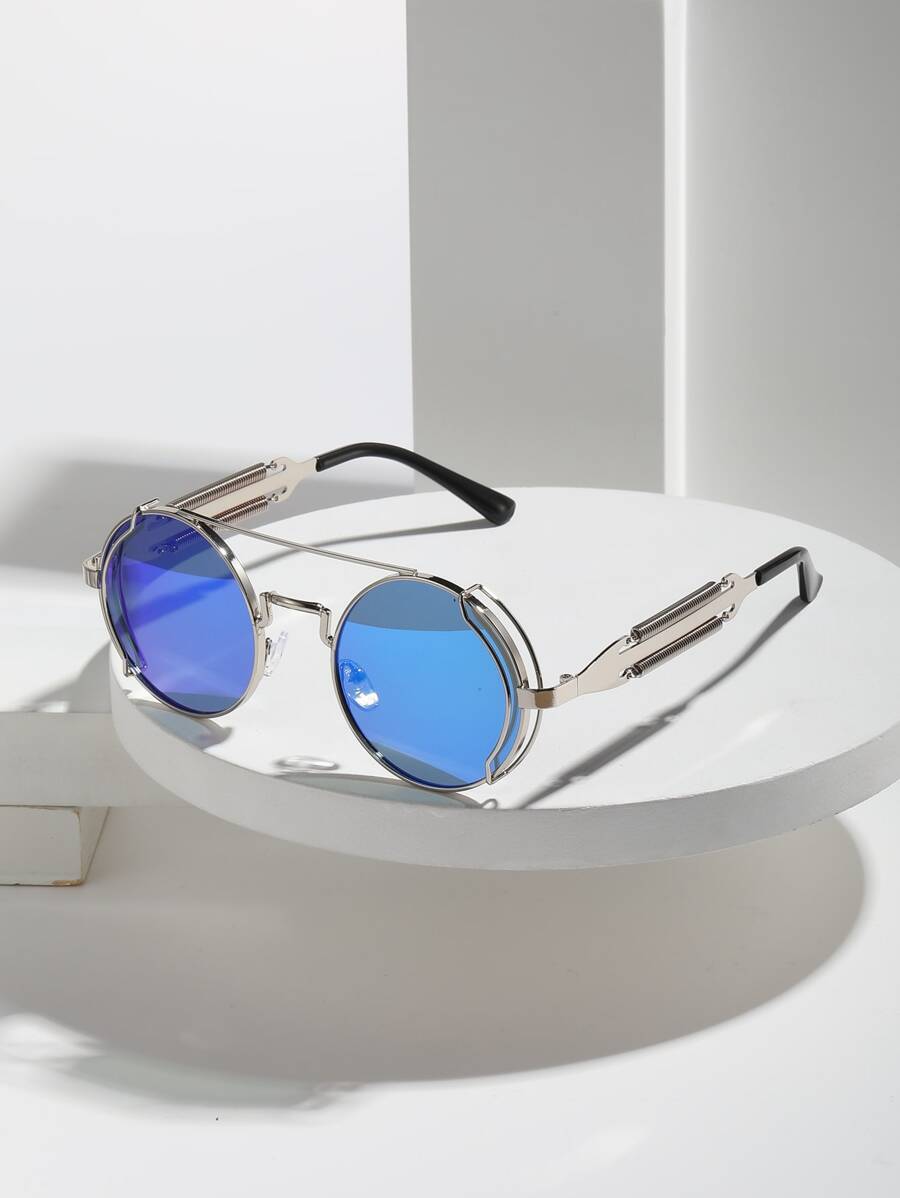 Kính thời trang nam khung tròn hàng đầu - Màu xanh lam - Xem 1