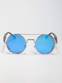 Kính thời trang nam khung tròn hàng đầu - Màu xanh lam - Xem 2