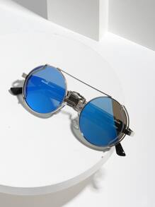 Kính thời trang nam khung tròn hàng đầu - Màu xanh lam - Xem 4