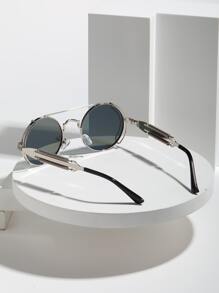 Kính thời trang nam khung tròn hàng đầu - Màu xanh lam - Xem 5