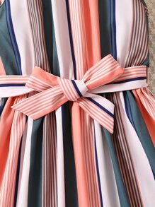 SHEIN 青少女方塊條紋雙肩頸連衣裙 - 彩色 - 查看 3