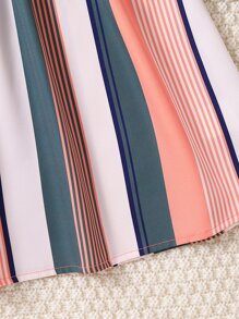 SHEIN 青少女方塊條紋雙肩頸連衣裙 - 彩色 - 查看 4