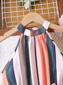 SHEIN 青少女方塊條紋雙肩頸連衣裙 - 彩色 - 查看 5