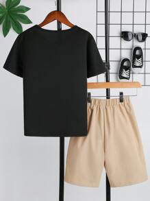 SHEIN Perso Play 男孩小熊印花T恤和字母圖案短褲 - 彩色 - 查看 2