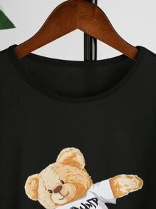 SHEIN Perso Play 男孩小熊印花T恤和字母圖案短褲 - 彩色 - 查看 6