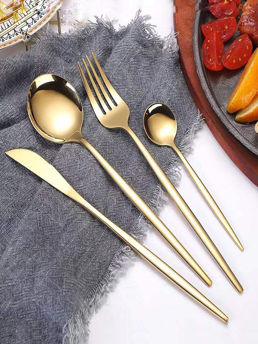 4pcs Stainless Steel Flatware Set - Gold - View 1