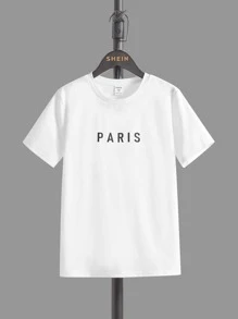 SHEIN 男孩標語圖案夾克背心和T恤和短褲 - 黑與白 - 查看 4