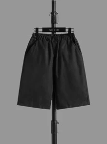 SHEIN 男孩標語圖案夾克背心和T恤和短褲 - 黑與白 - 查看 5