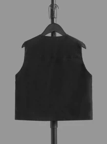 SHEIN 男孩標語圖案夾克背心和T恤和短褲 - 黑與白 - 查看 9