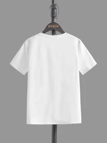 SHEIN 男孩標語圖案夾克背心和T恤和短褲 - 黑與白 - 查看 10