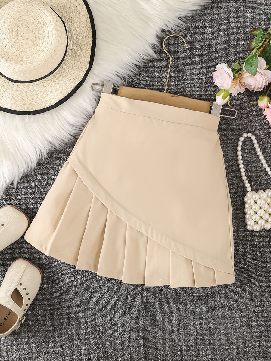 Tween Girl Pleated Hem Skirt - Apricot - View 1