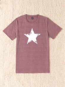 SHEIN LUNE Plus Star Print Tee For Summer - Red Violet - View 3