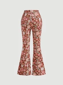 SHEIN MOD Floral Print Flare Leg Trousers - Multicolor - View 8