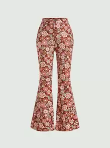 SHEIN MOD Floral Print Flare Leg Trousers - Multicolor - View 1