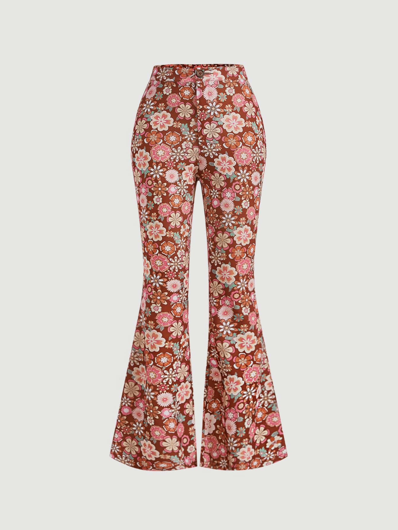 SHEIN MOD Floral Print Flare Leg Trousers - Multicolor - View 1