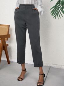 SHEIN Unity Slant Pocket Cropped Suit Trousers - Grey - View 1