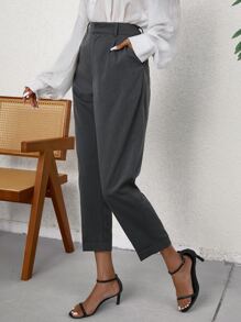 SHEIN Unity Slant Pocket Cropped Suit Trousers - Grey - View 3