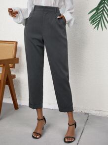 SHEIN Unity Slant Pocket Cropped Suit Trousers - Grey - View 4