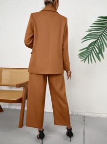SHEIN Privé 1pc Lapel Neck Blazer & 1pc Suit Trousers - Camel - View 2